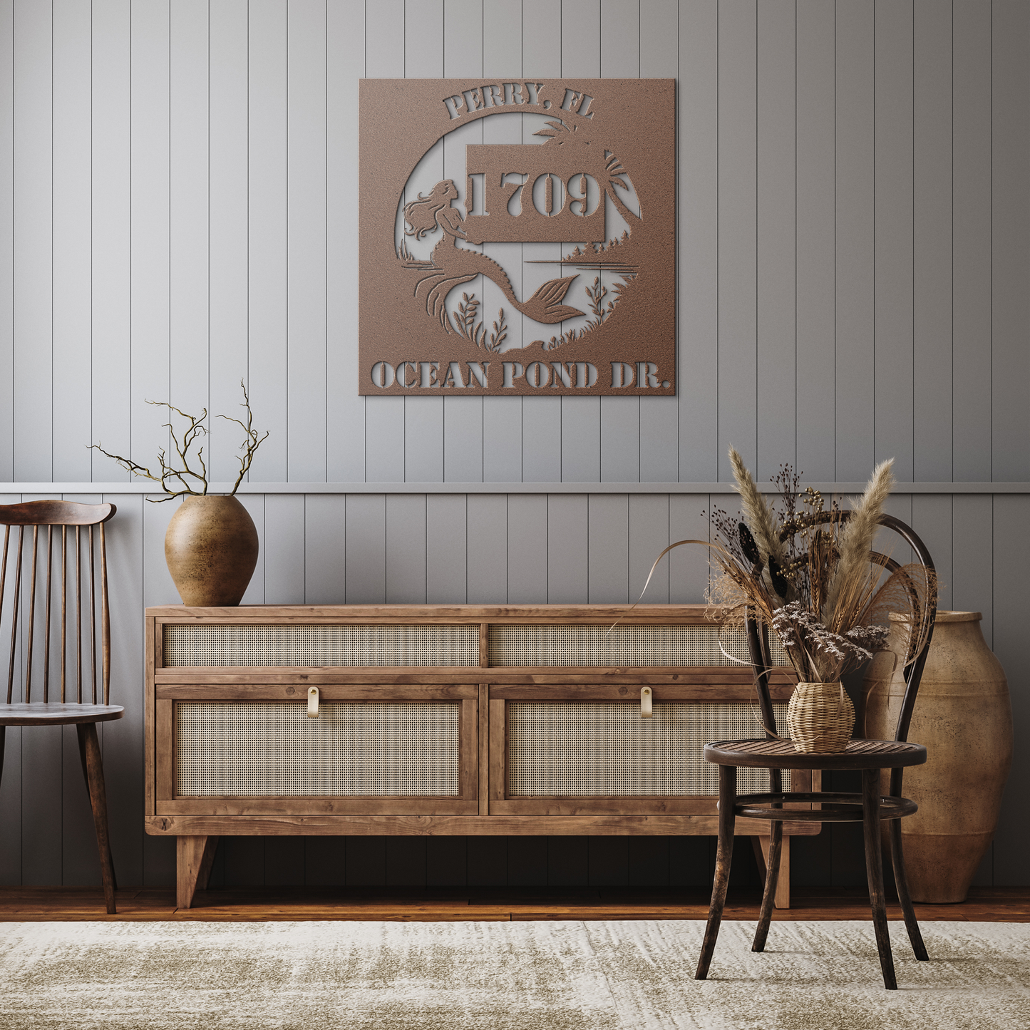 BARB_MCGREALS_COPPER_MERMAID_SIGN_Copper_Rustic_Hallway_Mockup.png