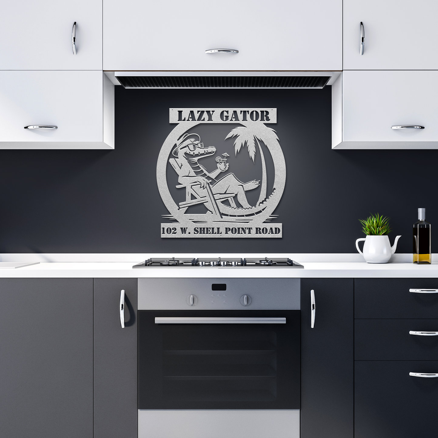 CUSTOM_Lazy_Gator_Address_Sign_Silver_Dark_Kitchen_Mockup.png