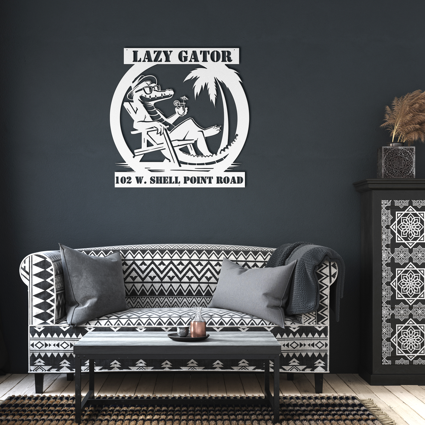 CUSTOM_Lazy_Gator_Address_Sign_White_Dark_Living_Room_Mockup.png