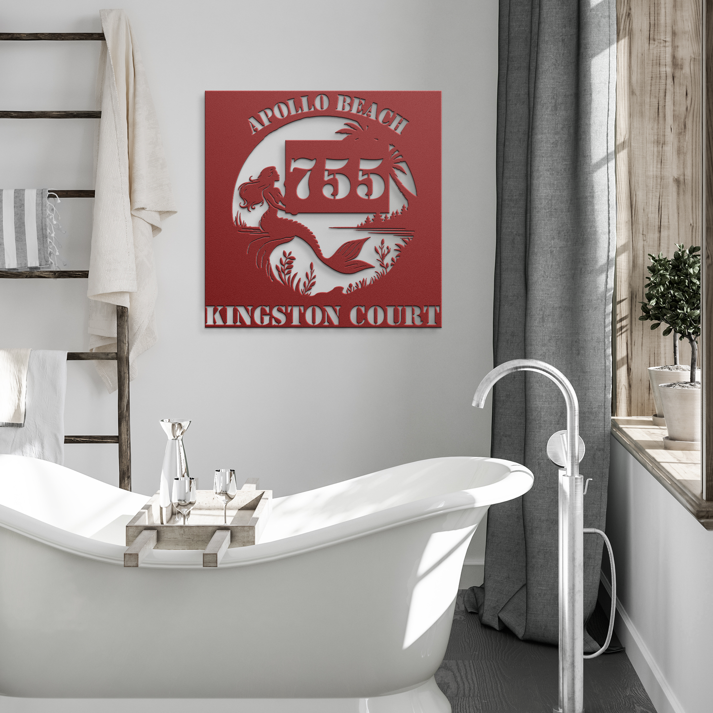 CUSTOM_mermaid_address_sign_Red_Modern_Bathroom_Mockup.png