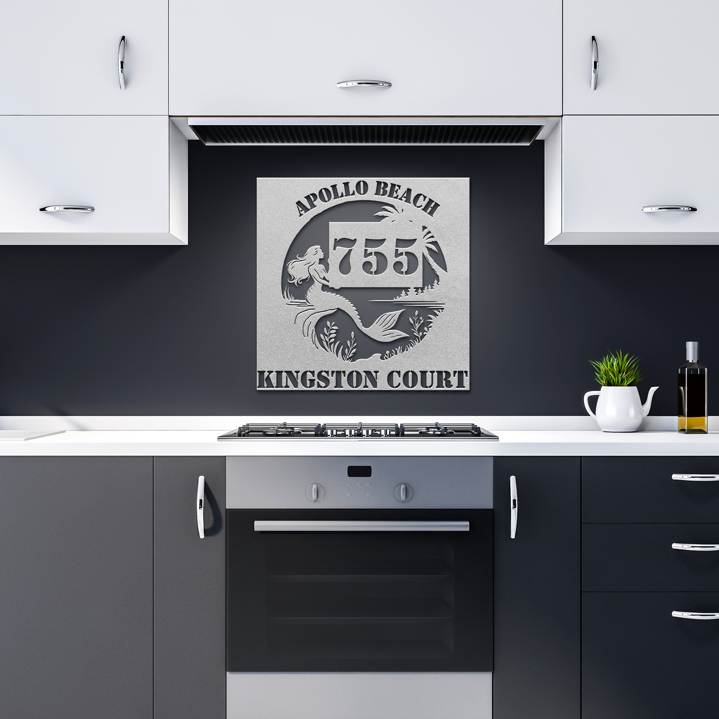 CUSTOM_mermaid_address_sign_Silver_Dark_Kitchen_Mockup.png