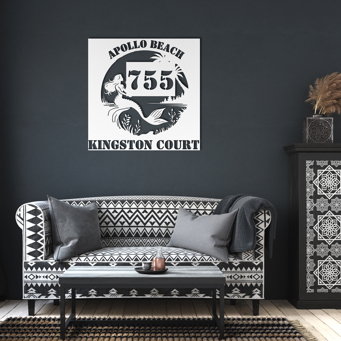 CUSTOM_mermaid_address_sign_White_Dark_Living_Room_Mockup.png