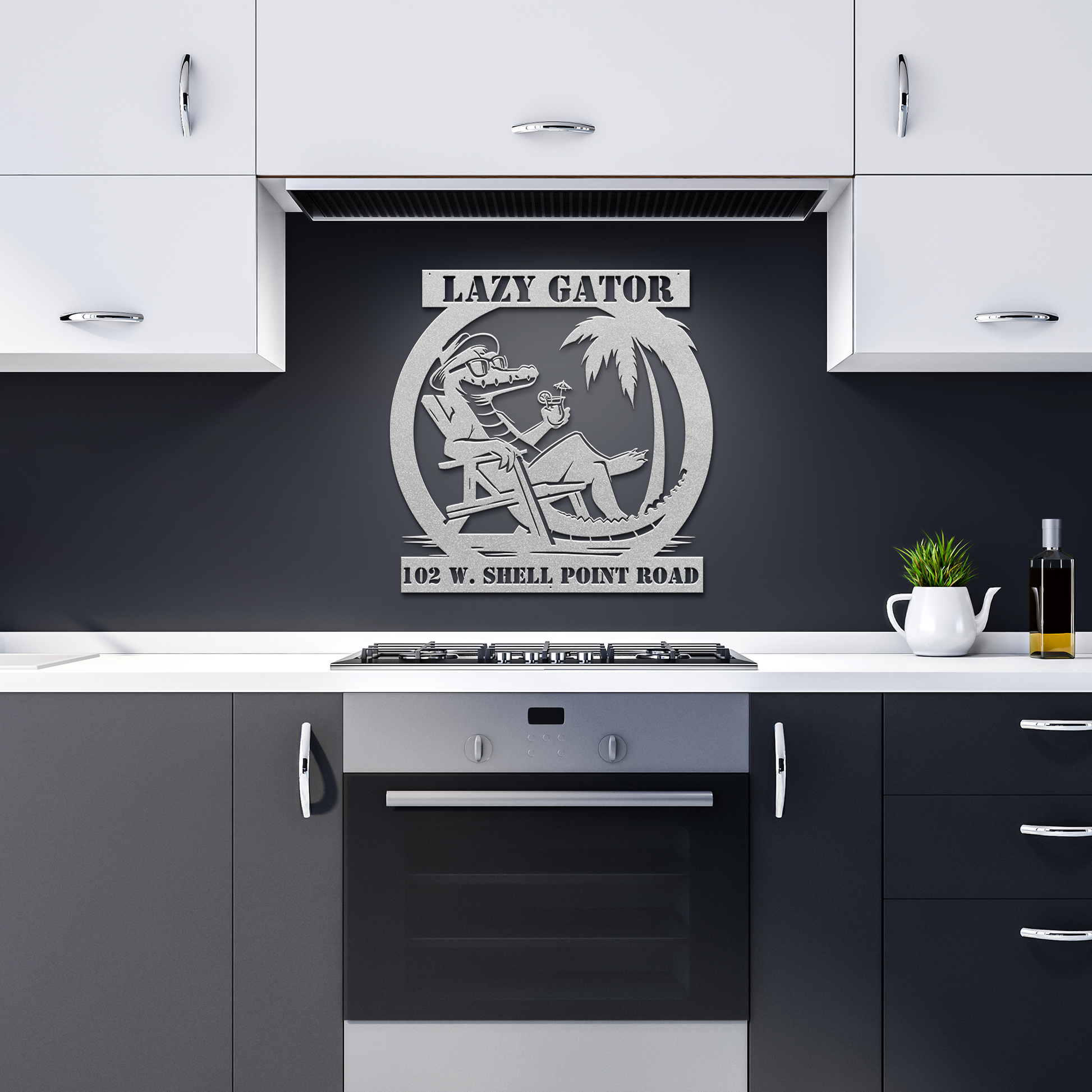CUSTOM_Lazy_Gator_Address_Sign_Silver_Dark_Kitchen_Mockup.png